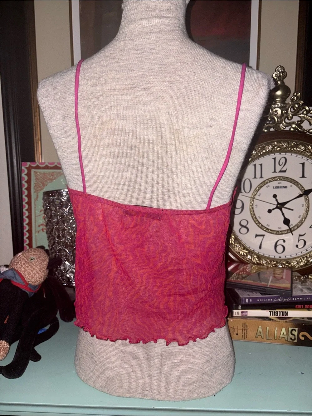Matching Pink Sheer Ruffle-Trim Tank & Cardigan Set